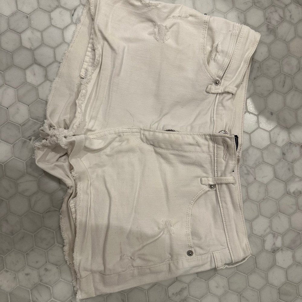 Abercrombie & Fitch Ripped White Jean Shorts